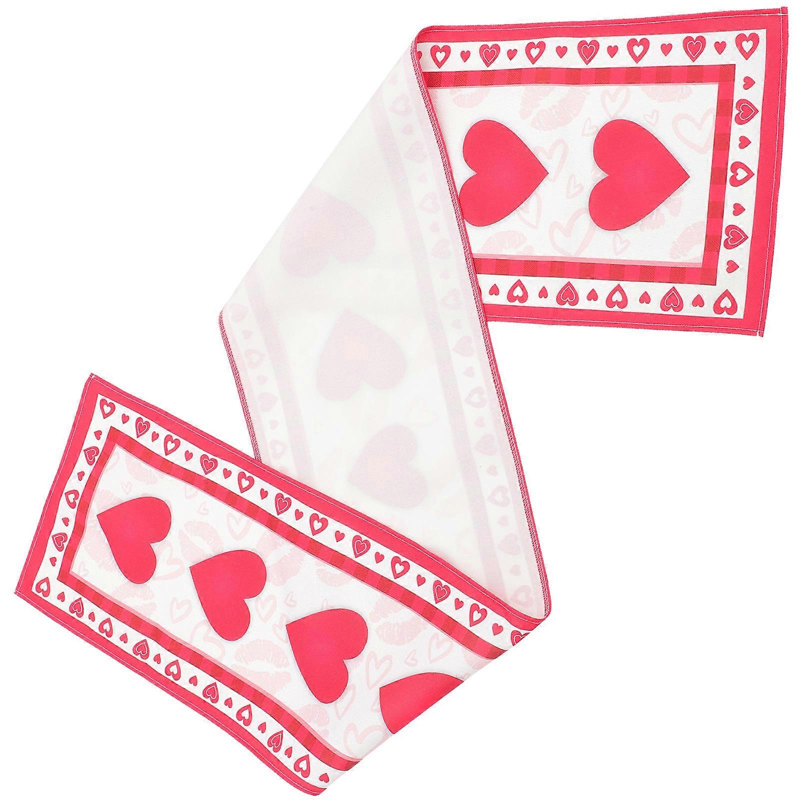 Red Table Runner for Party Decoration Romantic Heart Pattern Cloth