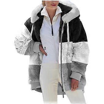 Abrigos de invierno para mujer, abrigo grueso y cálido de felpa sintética, chaqueta con capucha gruesa para exteriores, abrigo de invierno con cremallera, gris C M