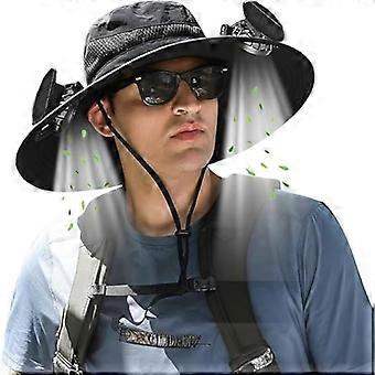 Solar Fan Hat with Dual USB Charging Wide Brim Sun Protection for Fishing Hiking Gardening 3XL Black
