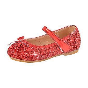 Mädchen Mary Jane Ballerinas, Schulschuhe mit Blumenmuster, ideal für Hochzeiten, Uniformen und Partys (Kleinkinder/Kinder/Schulkinder), Rot, 8-9 Jahre