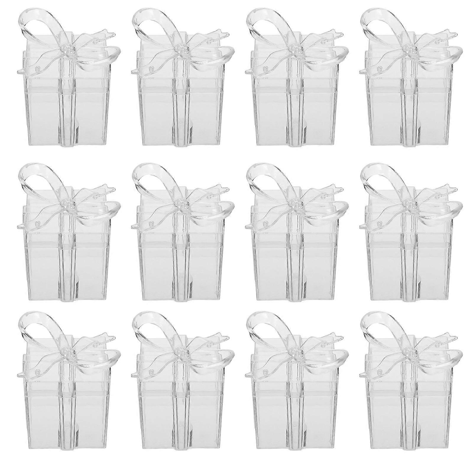 Clear Transparent Candy Boxes Square Bow Gift Packaging for Storage 12Pcs