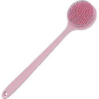 Brosse à récurer en silicone pour le corps de bain doux de douche avec manche long, sans BPA, hypoallergénique, écologique (rose)