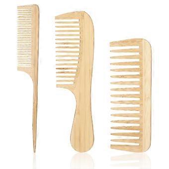 Conjunto de 3 pentes antiestáticos de bambu natural feitos à mão - dentes largos, dentes finos e cabo fino. Pentes de madeira natural para cabelo e barba. Ideais para viagens.
