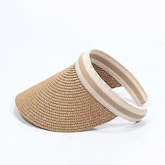 Women Raffia Straw Hat Open Top Design UV Protection Wide Brim Summer Vacation Sun Hat