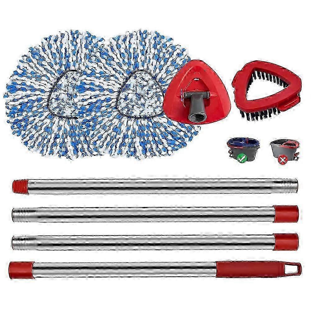Spin Mop Handle & Mop Heads & Base Replacement Set Compatible with O Cedar EasyWring Rinseclean 2 Tank System Reusable