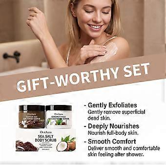 Set van 2 natuurlijke zeezout bodyscrub, exfoliërende scrub met Arabica koffie, kokosmelk en sheaboter, hydraterende huidscrub voor een gladde en stralende huid.