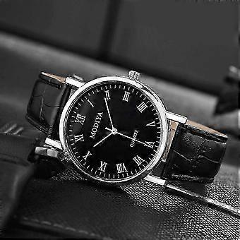 RUO LIN DO Quartz horloge met leren band Romeins zwart