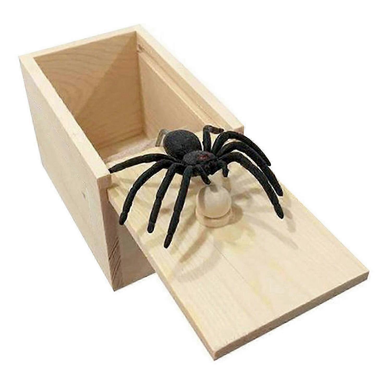 Solid Wood Prank Box With Reusable Rubber Spiders