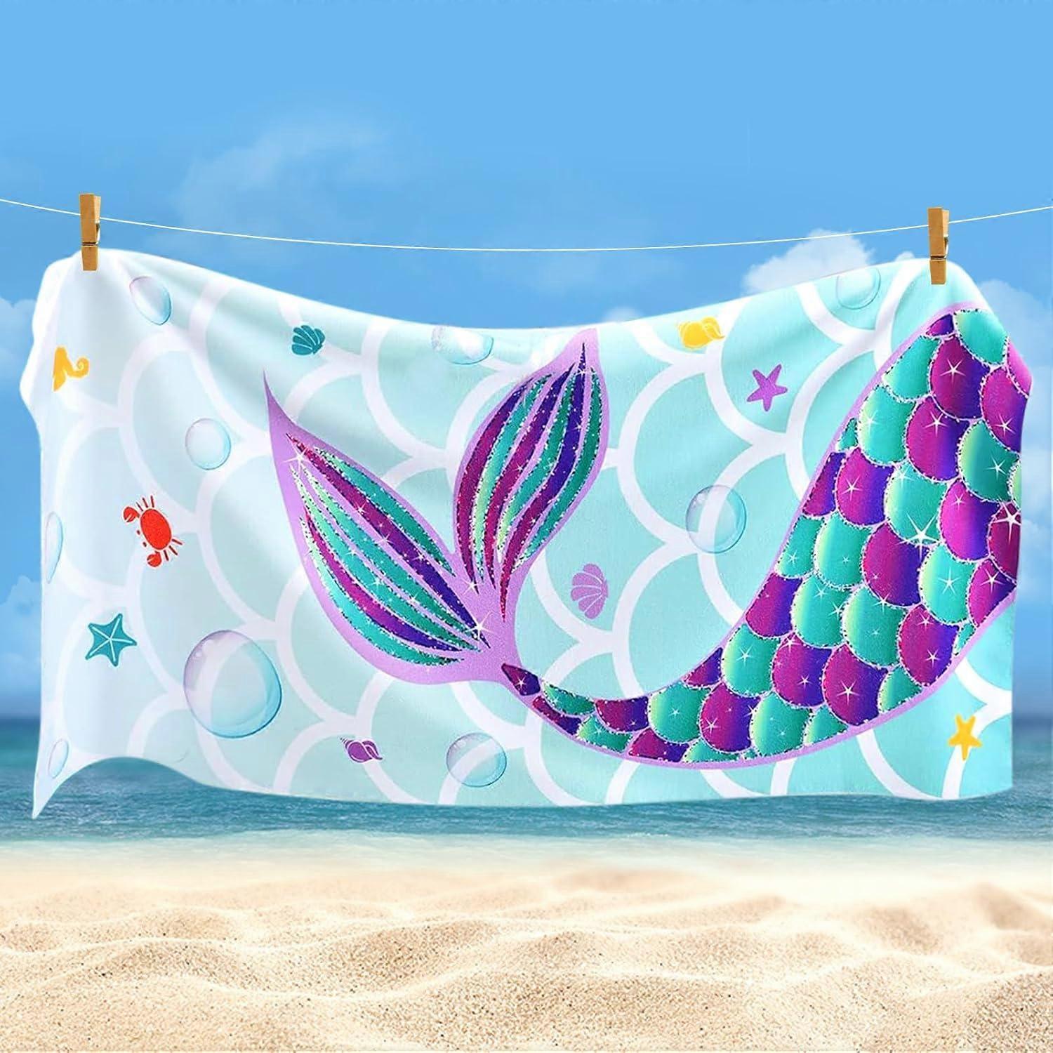 Mermaid Beach Towel Microfiber Beach Blanket Quick Drying Bath