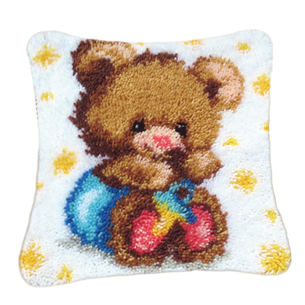 ラッチフックラグキットDIY刺繍針仕事クッションピローマットブルーベア