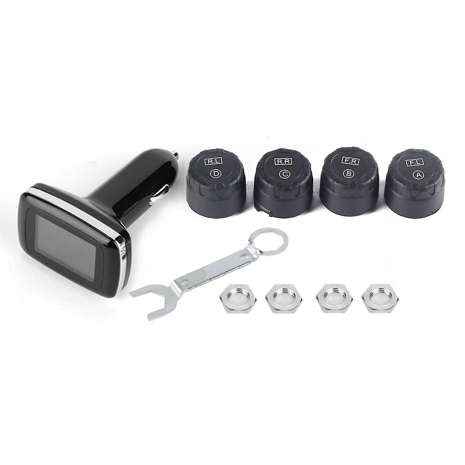 Car Tpms Tire Pressure Monitoring System Cigarette Lighter With 4 External Sensors