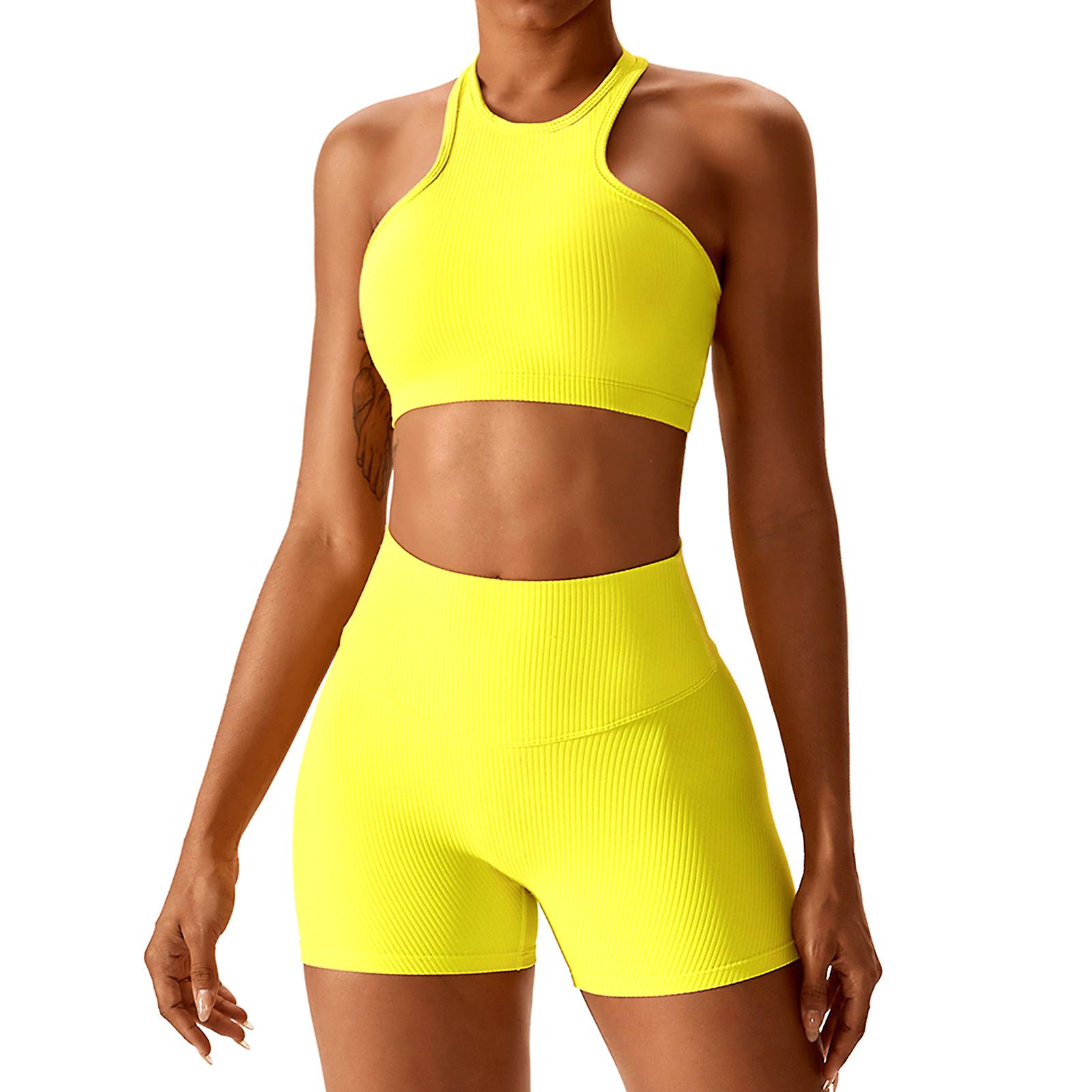 Solid-Color Quick Dry Halter Bra Shorts Set Sweat-absorbing Breathable Clothes for Running Fintness