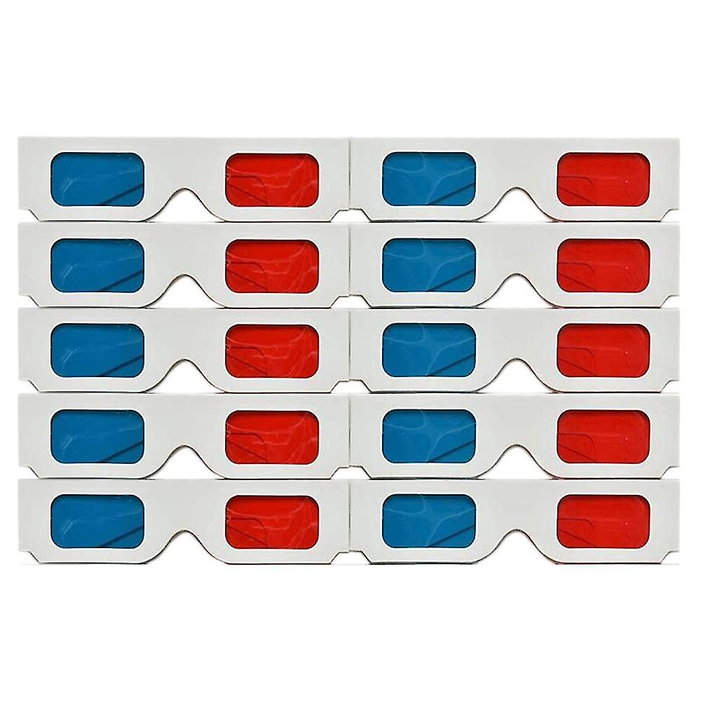 3D brýle, 10 párů červených a modrých papírových stereo čoček pro filmy, sada Anaglyph papír 3D brýle