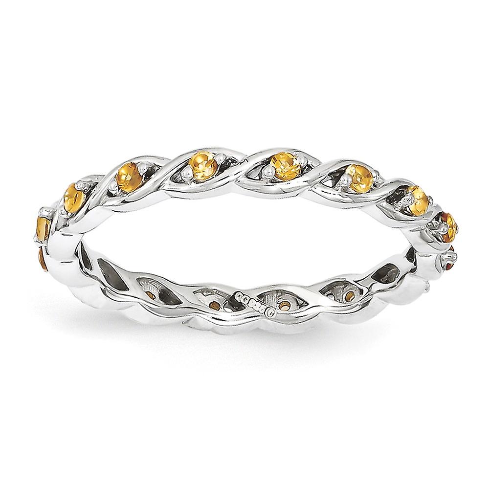 2.5mm 925 Sterling Silver Polished Prong set Stackable Citrine Ring-Stackable-Ring for Women - Ring Size: 5 to 10