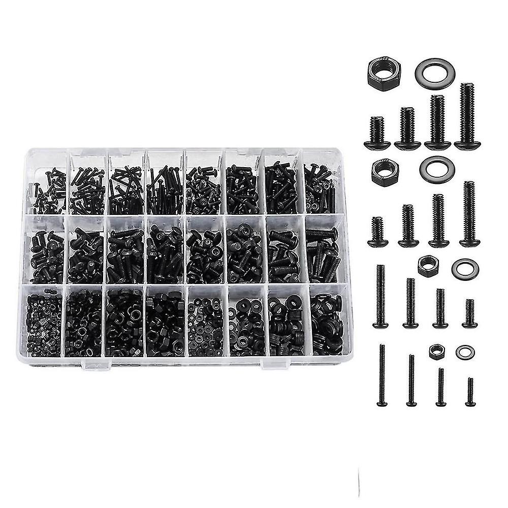 1225 Pcs Hex Button Socket Head Cap Screws Bolts Nuts Flat Washers Assortment Kit, Machine Screws A
