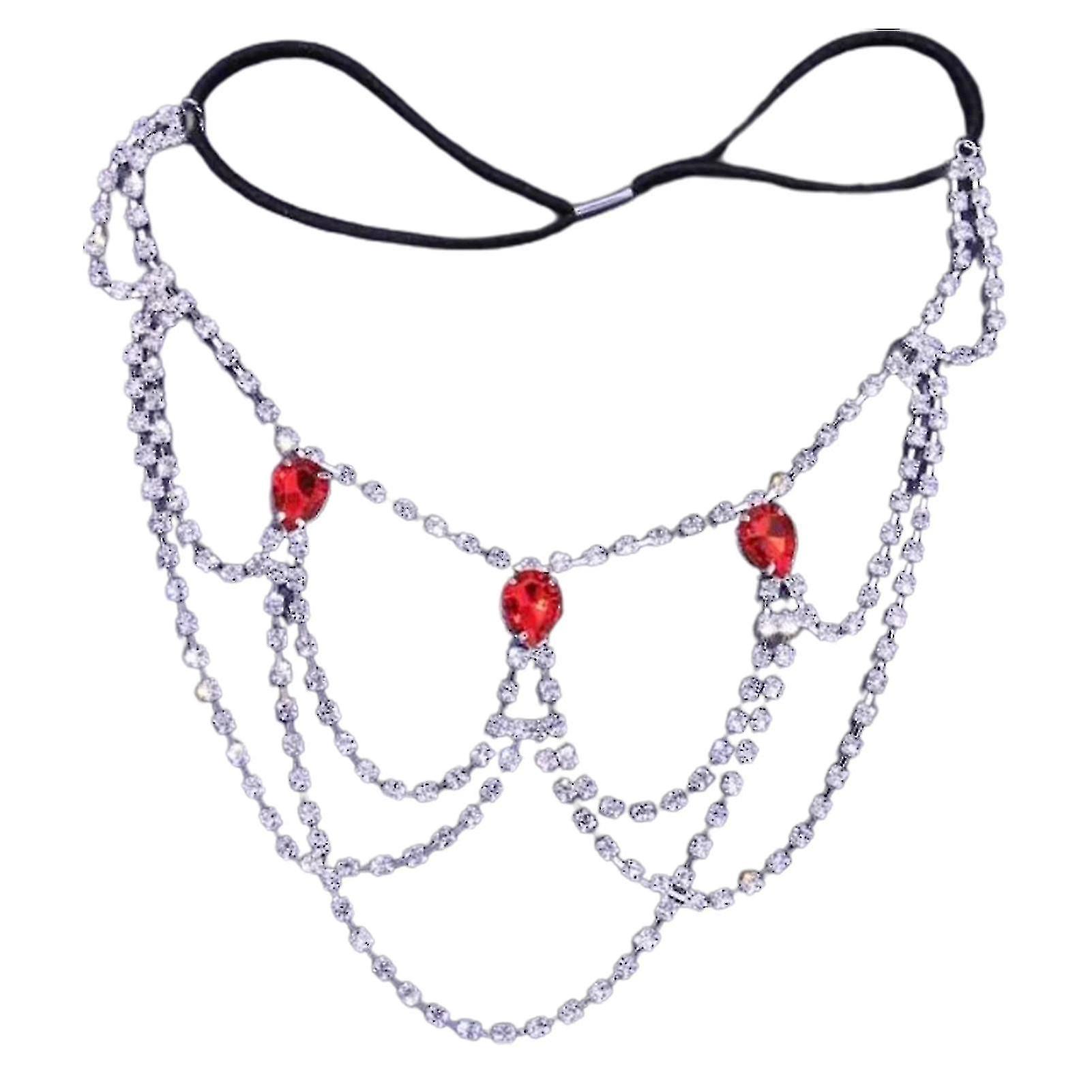 Elastic Adjustable Bright Luster Leg Chain Red Rhinestone Multi-layer Body Jewelry Female Gift