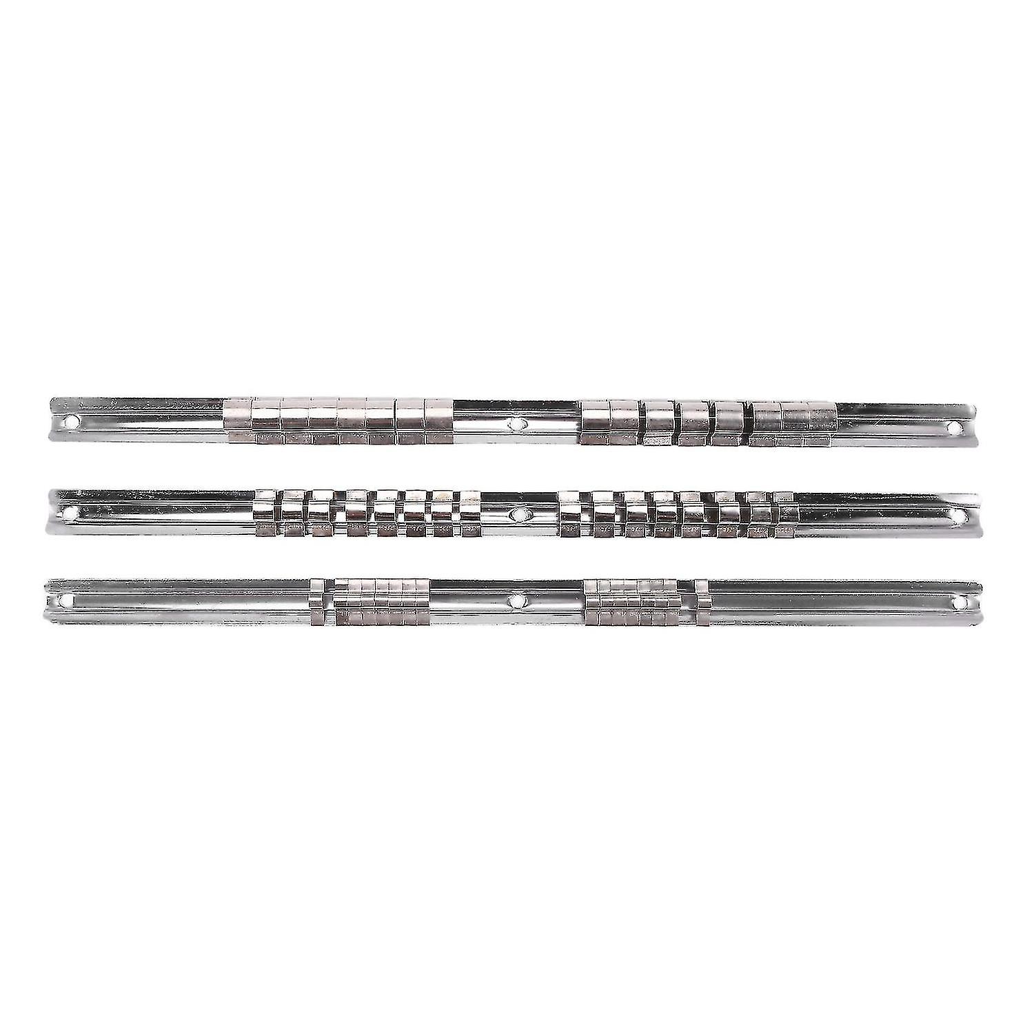3pcs Socket Rack Holder 1/4 Inch 3/8 Inch 1/2 Inch With 16 Clips On Rail Tool Organizer Storage