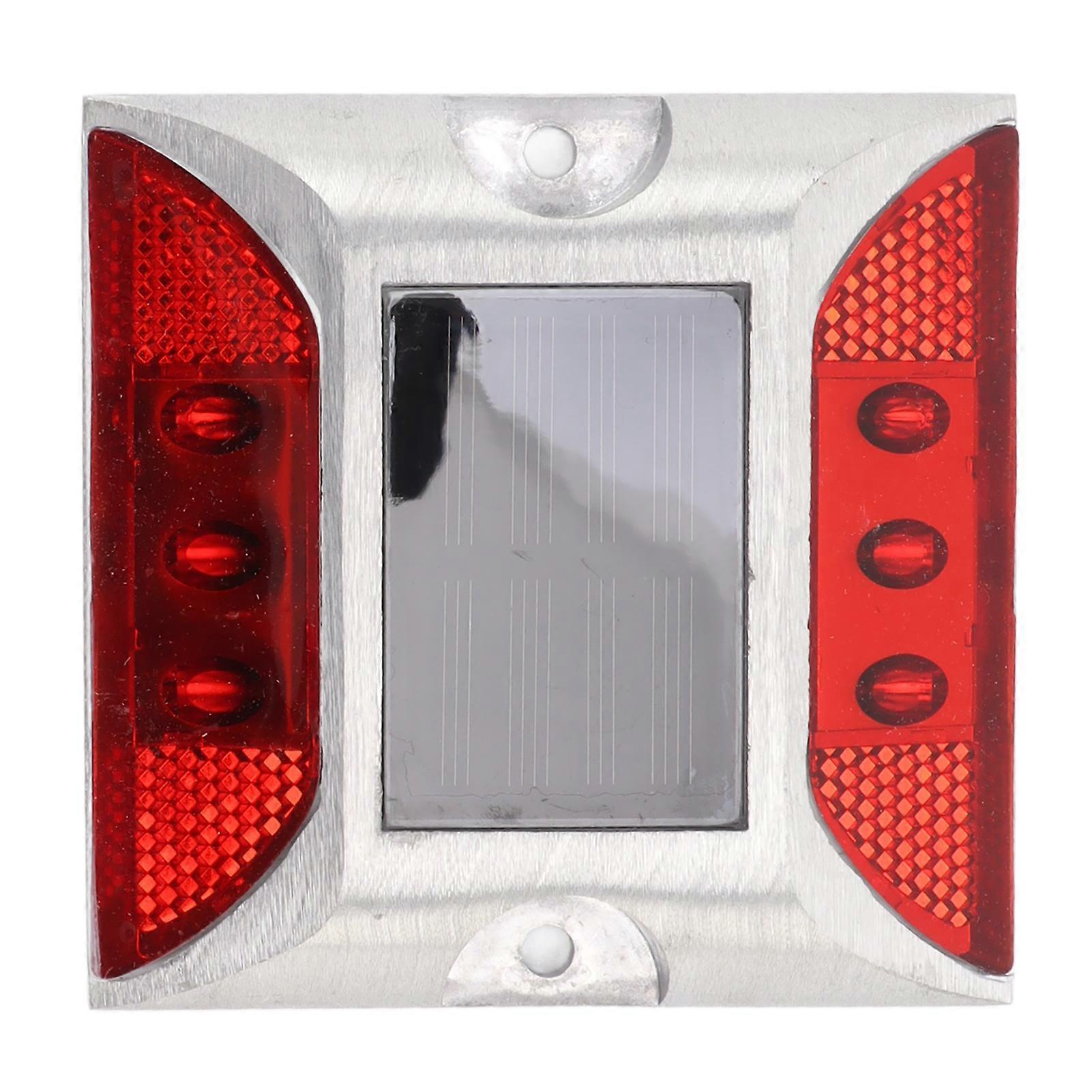 6 LED Solar Deck Light for Driveway, Double-Sided Reflective Highway Lamp, Red