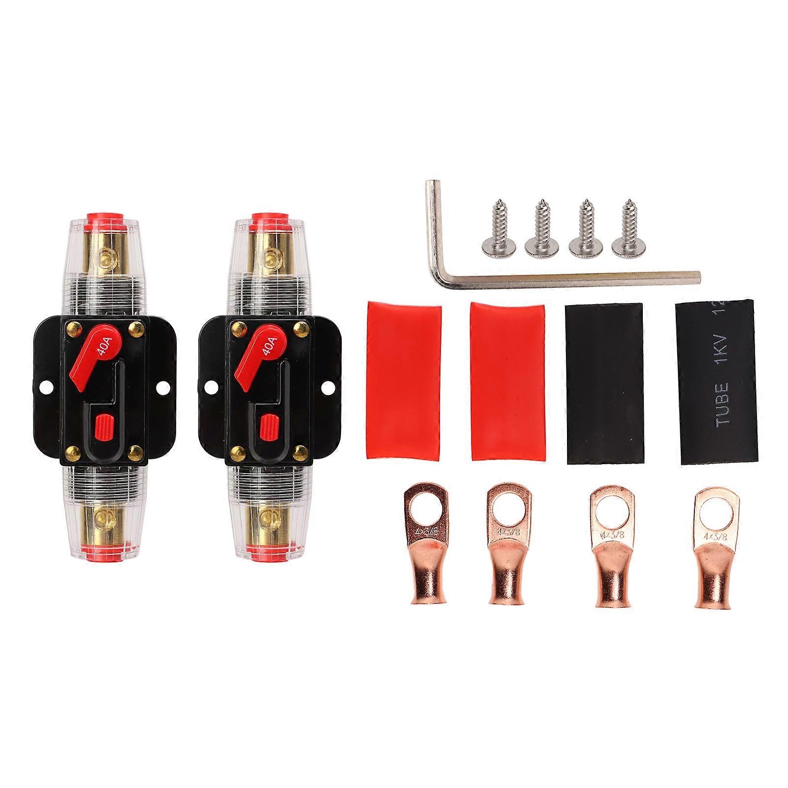 12-24V 40A Inline Circuit Breaker Manual Reset Fuse Holder with Terminal Connectors and Heat Shrink Tubes 2-Pack for Automotive Marine Audio System