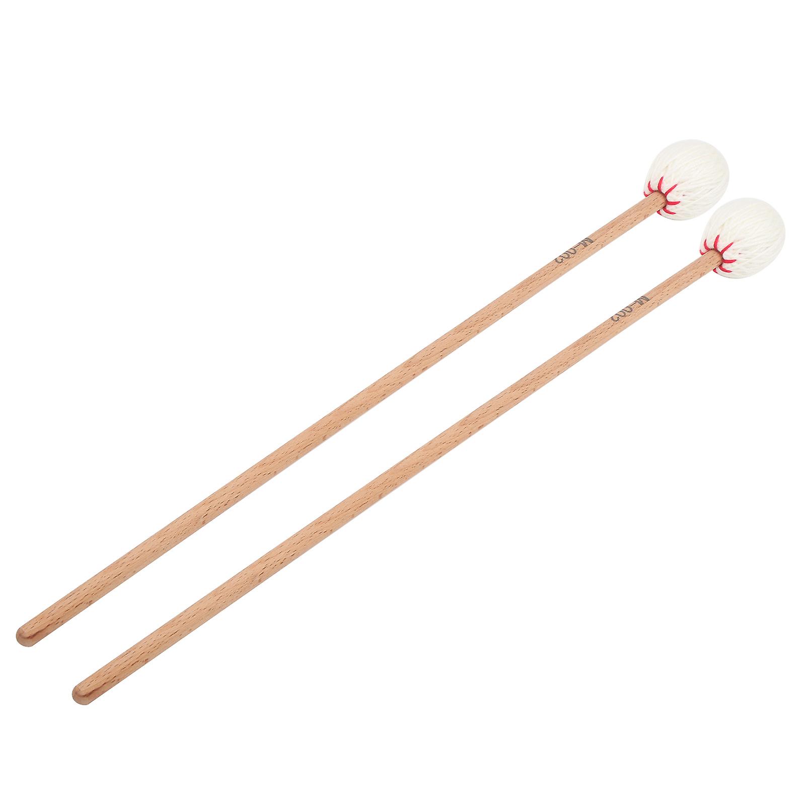 2Pcs Marimba Mallets Maple Rods Woolen Twisted Percussion Instrument Playing AccessoriesWhite Ball 