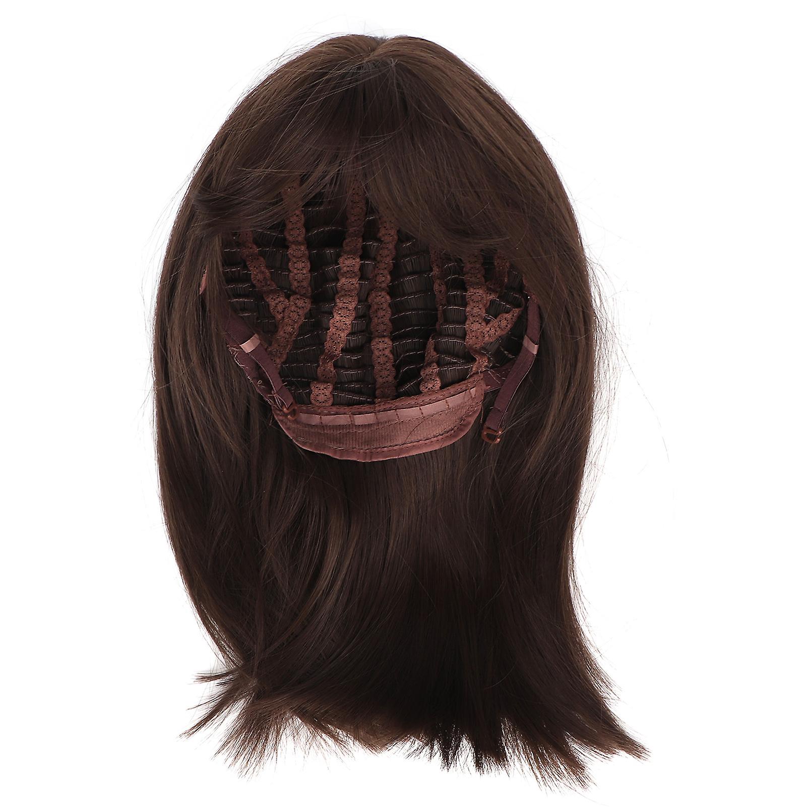 Perruque courte synthétique à boucle réglable pour femmes, style décontracté, couleur marron