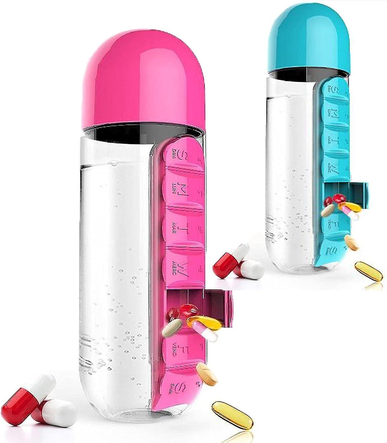 Portable 2-in-1 Pill Box/Bottle - 600ml (Blue & Pink)