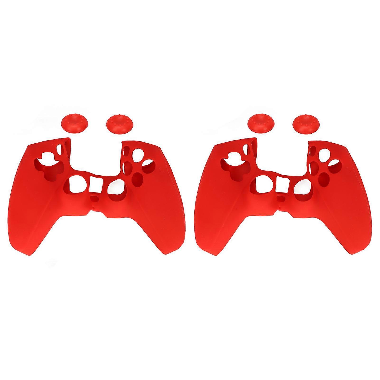 2Pcs Silicone Protective Cover Case Ergonomic Soft Prevent Slipping Dustproof Handle Sleeve for PS5 Controller Red