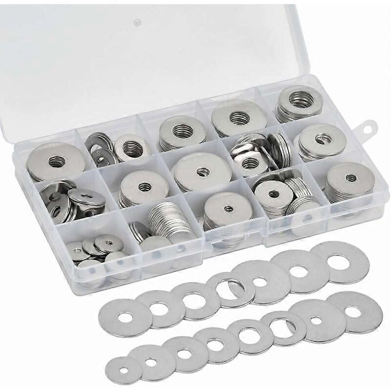 225pcs 304 Stainless Steel Flat Washers M3 M4 M5 M6 M8 M10 M12 Flat Washer Assortment, Plumbing and Locking Hand Tool Sets in Various Sizes