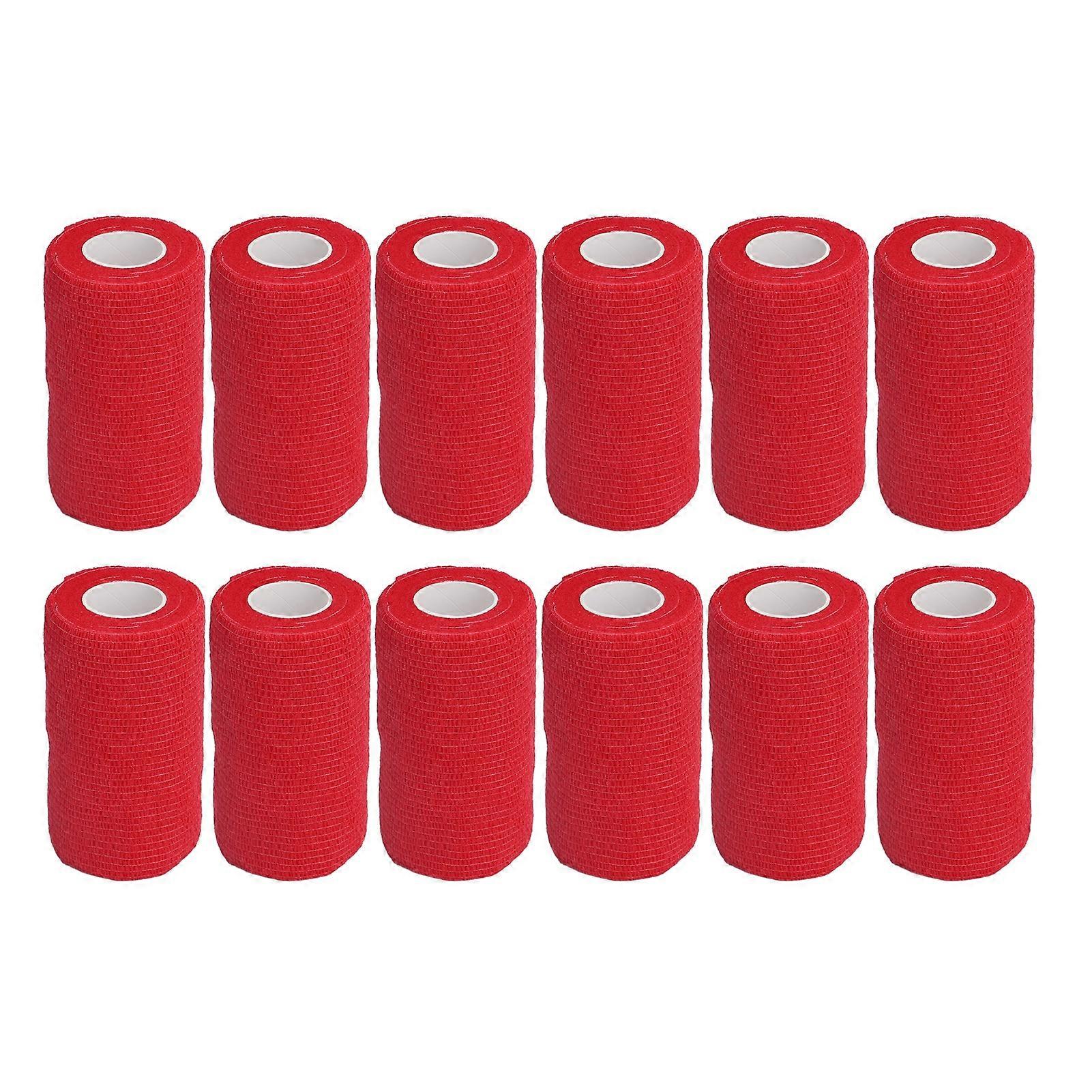 12Pcs Bandage Wrap Natural Latex Elastic Self Adhesive Wrap for Cows Dogs Horses 10cm Red NO.7521