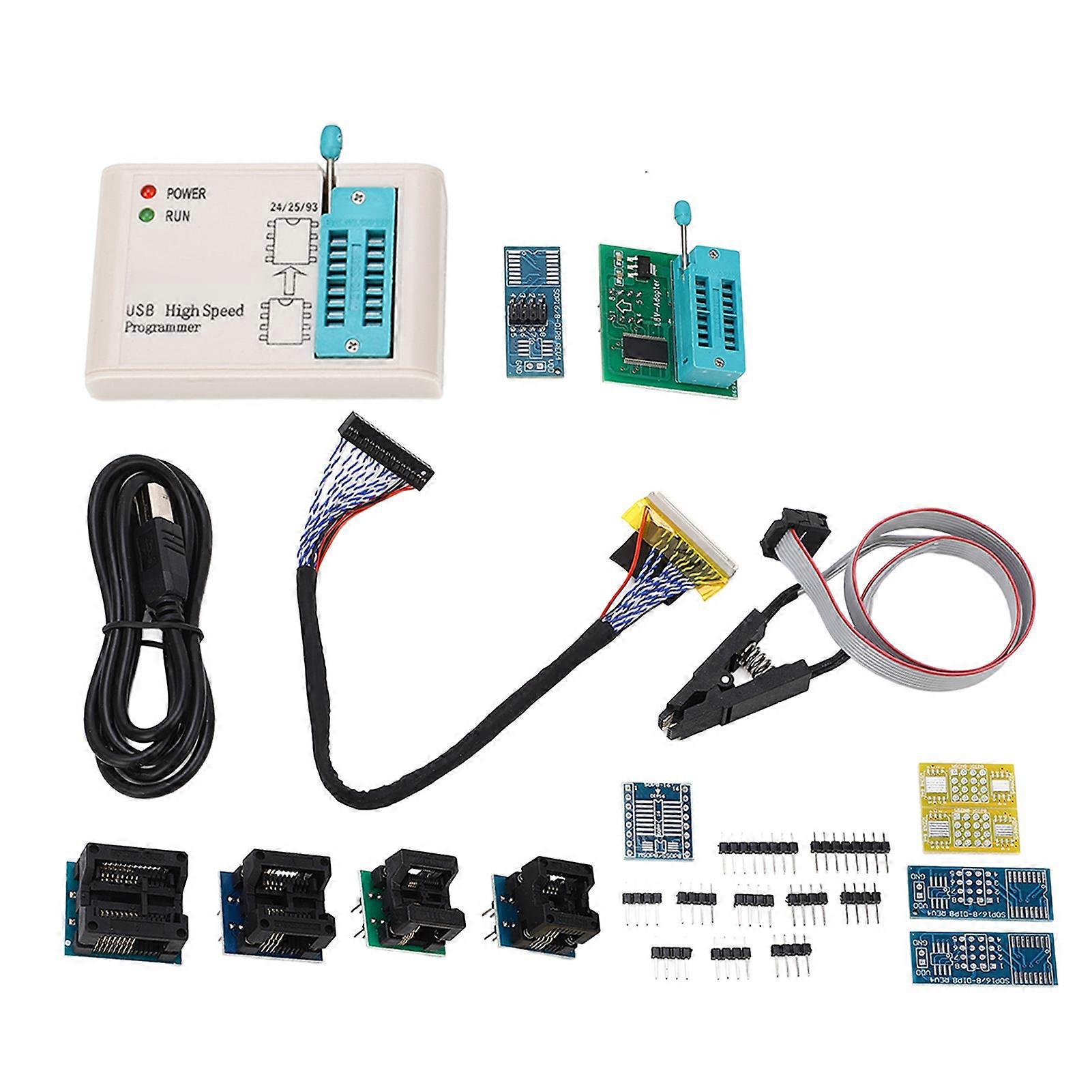 Programmateur Flash avec 12 adaptateurs Puce BIOS SPI haute vitesse Kit de programmation USB pour 24 93 25 EEPROM 25 FLASH E2U511