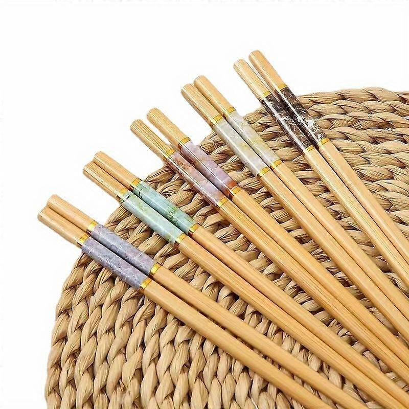 5ペアの竹プリント箸、家族の箸、食品箸、食器、レストランのキッチンアクセサリー
