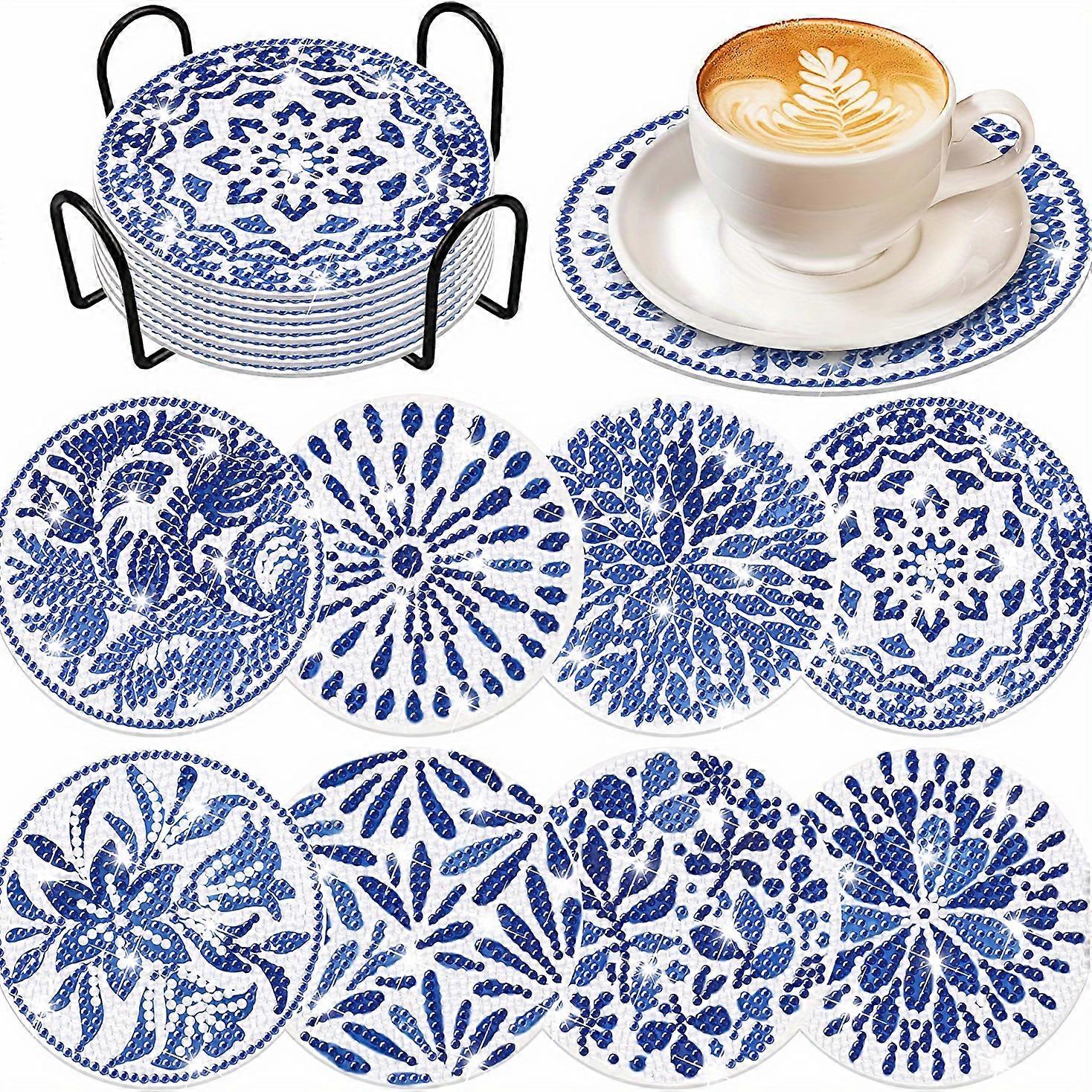 8-Piece Diamond Art Coasters Set - DIY Diamond Painting Kit with Decorative Brackets, Suitable for Adults of All Skill Levels, Perfect for Beginner Ar