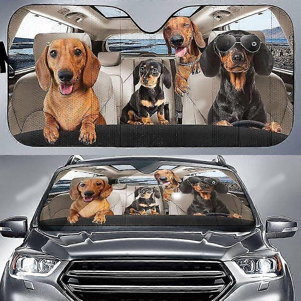 Exquisite Dackel Lustige Familie Fahren Auto Sonnenschirm, Sonnenschirm Für Auto, Sonnenschirme Windschutzscheibe Dackel, Hund Sonnenschirme Für Windschutzscheibe, Mul