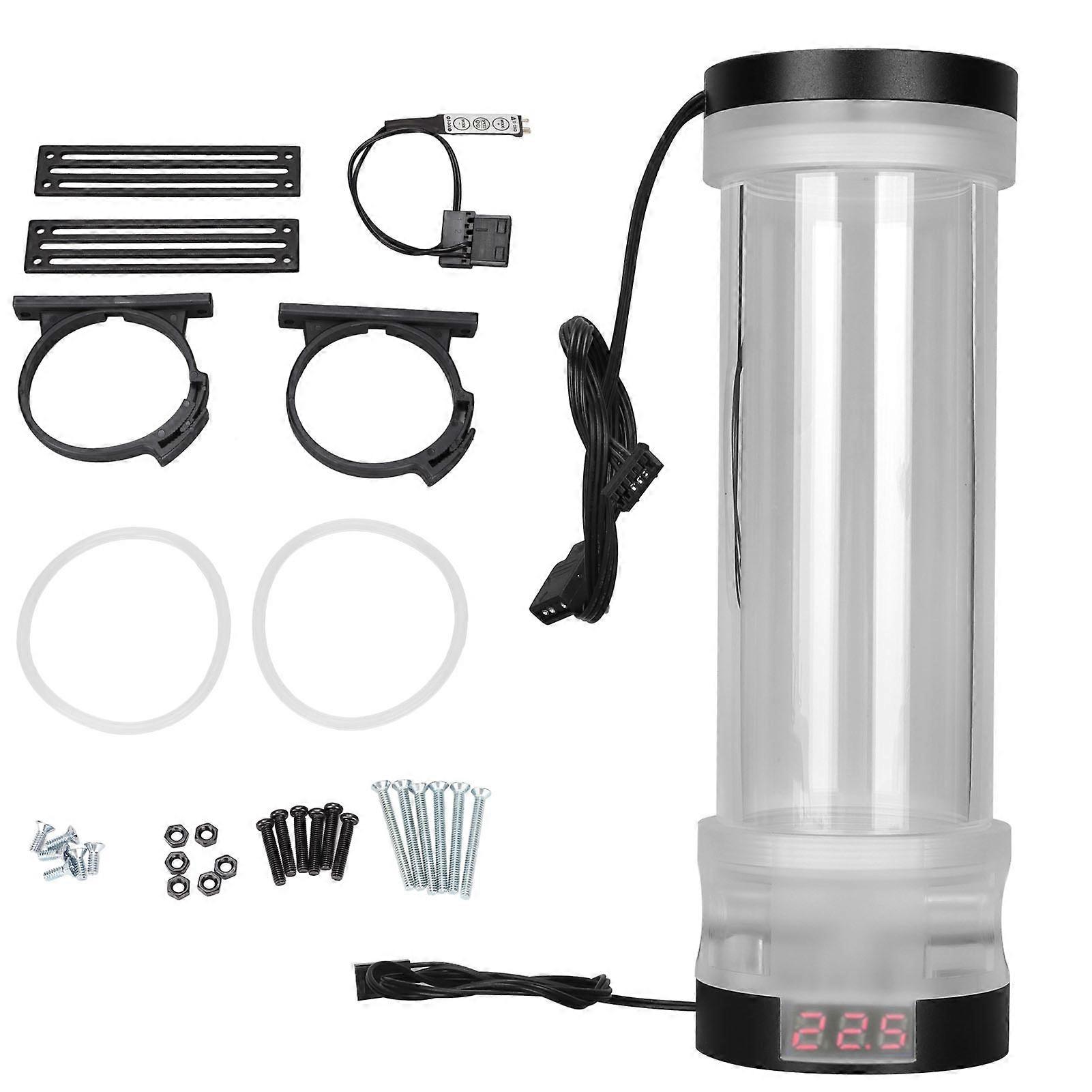 Water Cooling Tank Transparency 210mm Cylinder Temperature Display Reservoir Water Cooling with G1/4 Hole RGB Lighting Black Red Temperature Display