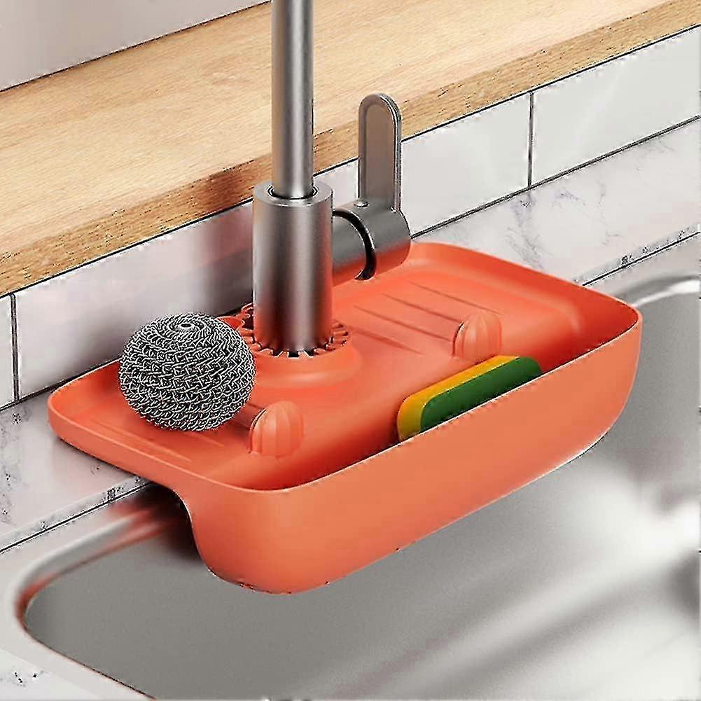 Splash Guard For Kitchen Sink, Silicone Tpe Faucet Guard Mat Drain Drying Pad, Bathroom Sink Faucet Mat, Sink Faucet Splash Catcher (orange)