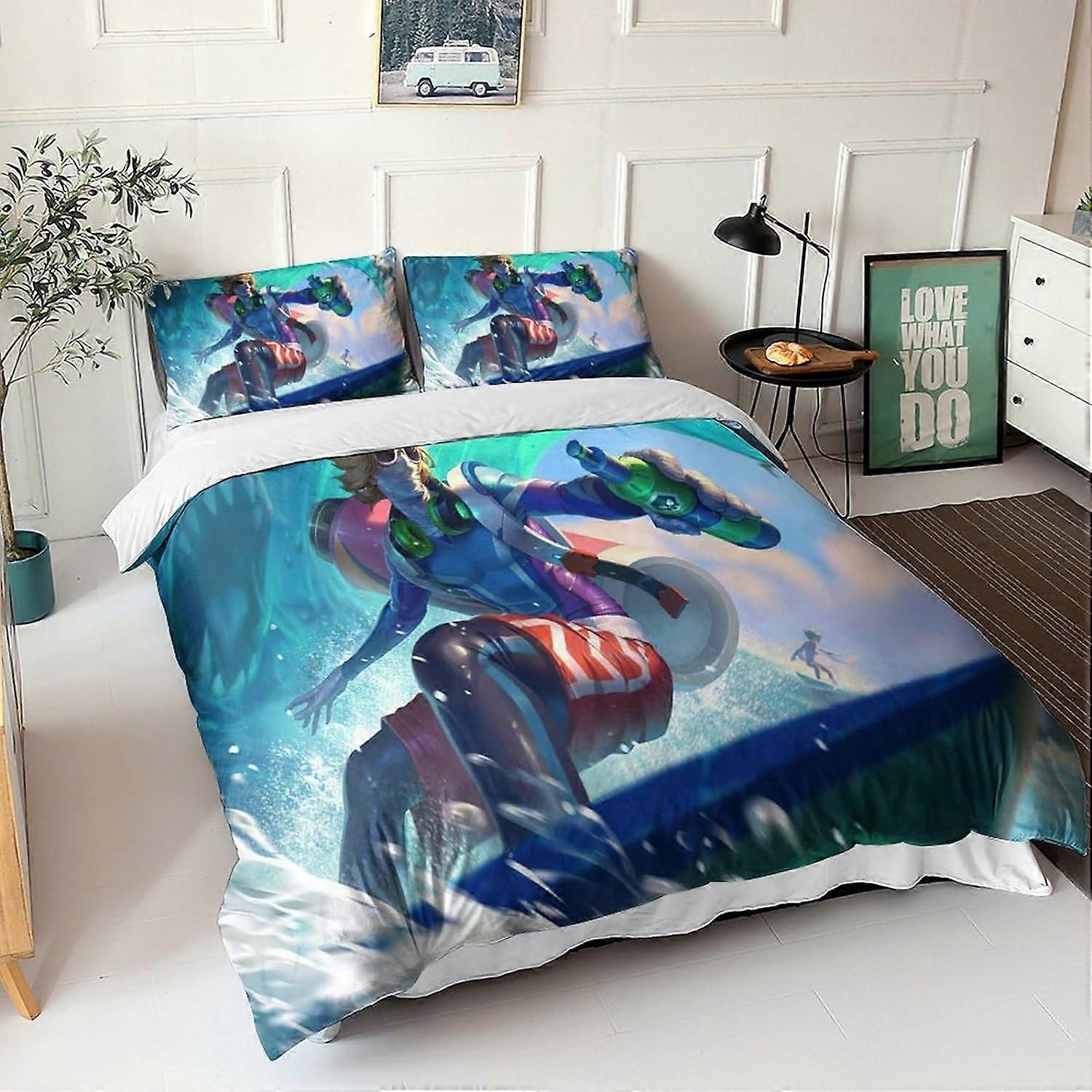 ليج أوف ليجندز غطاء لحاف قطع طقم مفروشات للأطفال نمط D غطاء لحاف من الألياف الدقيقة مع سحاب - أطقم غطاء لحاف مع أكياس وسادة ذهبية 135 *