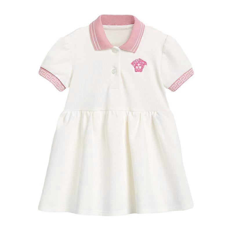 لطيف أزياء طباعة فتاة صغيرة اللباس الأبيض اللباس الوردي الجانب طية صدر السترة قصيرة الأكمام اللباس