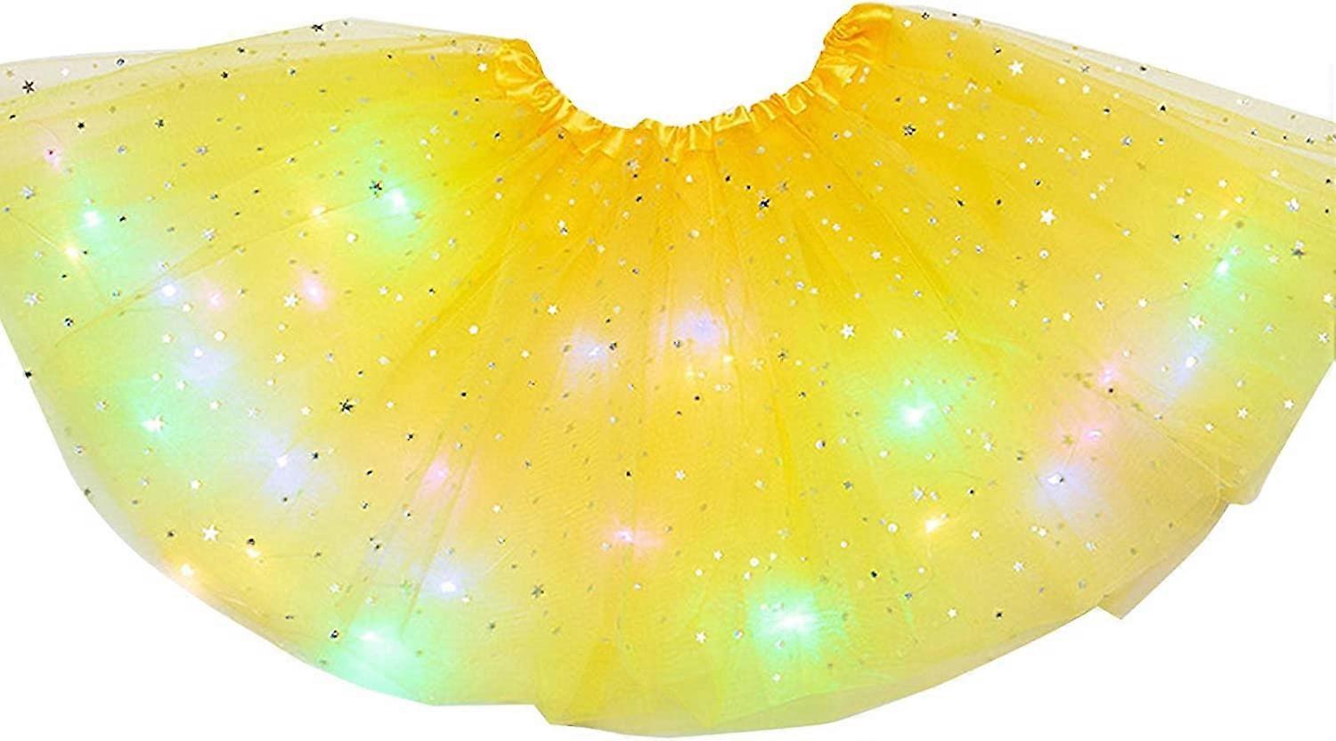 Jupe Tutu Fille avec Lumières LED Jupe Enfant Jupe Tutu Tulle Classique (Jaune)