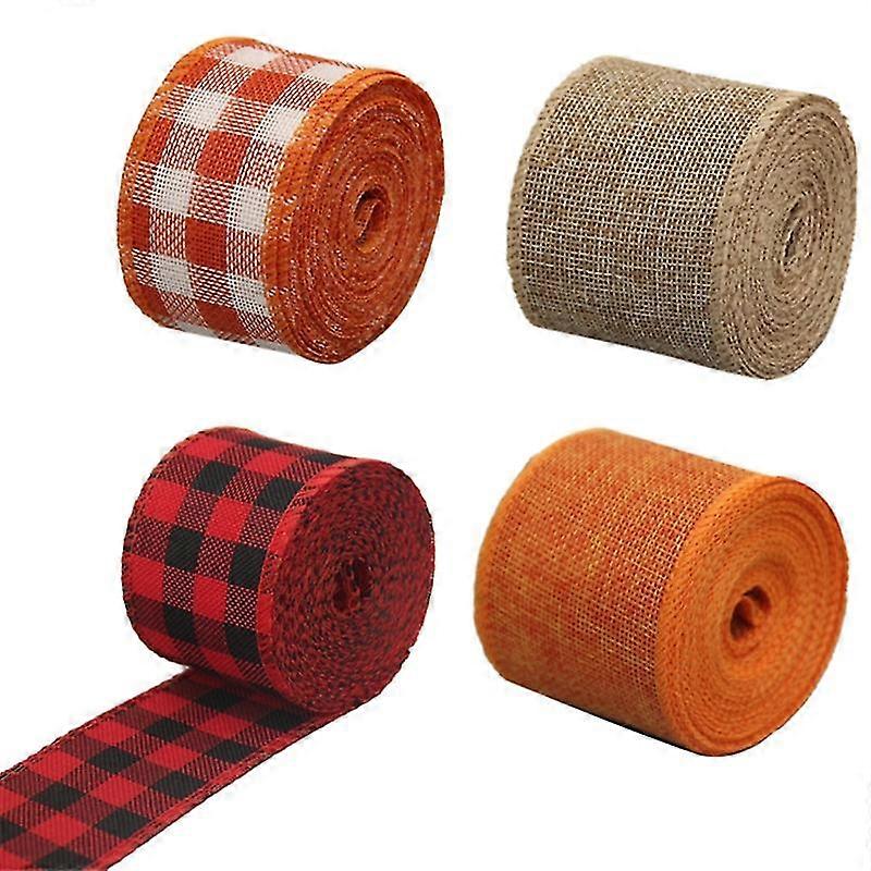 4 Rolls Polyester Wrapping Ribbon For Fall Thanksgiving Decoration