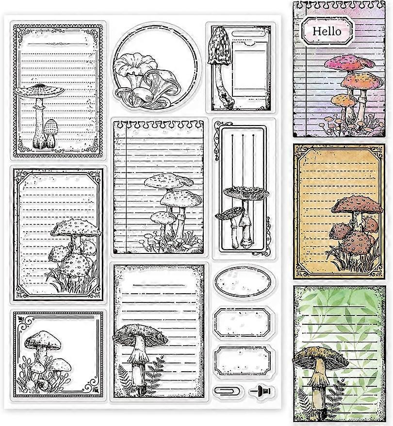 1Sheet Vintage Mushroom Notes Silicone Clear Stamp Seals