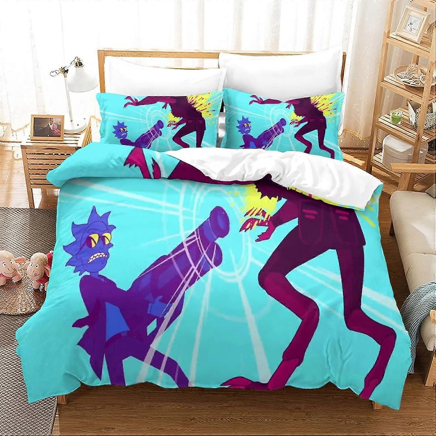 Rick and Morty D Printed Duvet Cover with Pillowcases Bedding Set with Zipper Closure Microfiber Quilt Cover