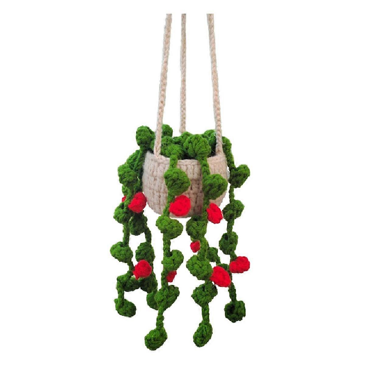 Rearview Mirror Pendant Cute Potted Plants Crochet Car Mirror Hand Knitted Plant Hanging Ornaments