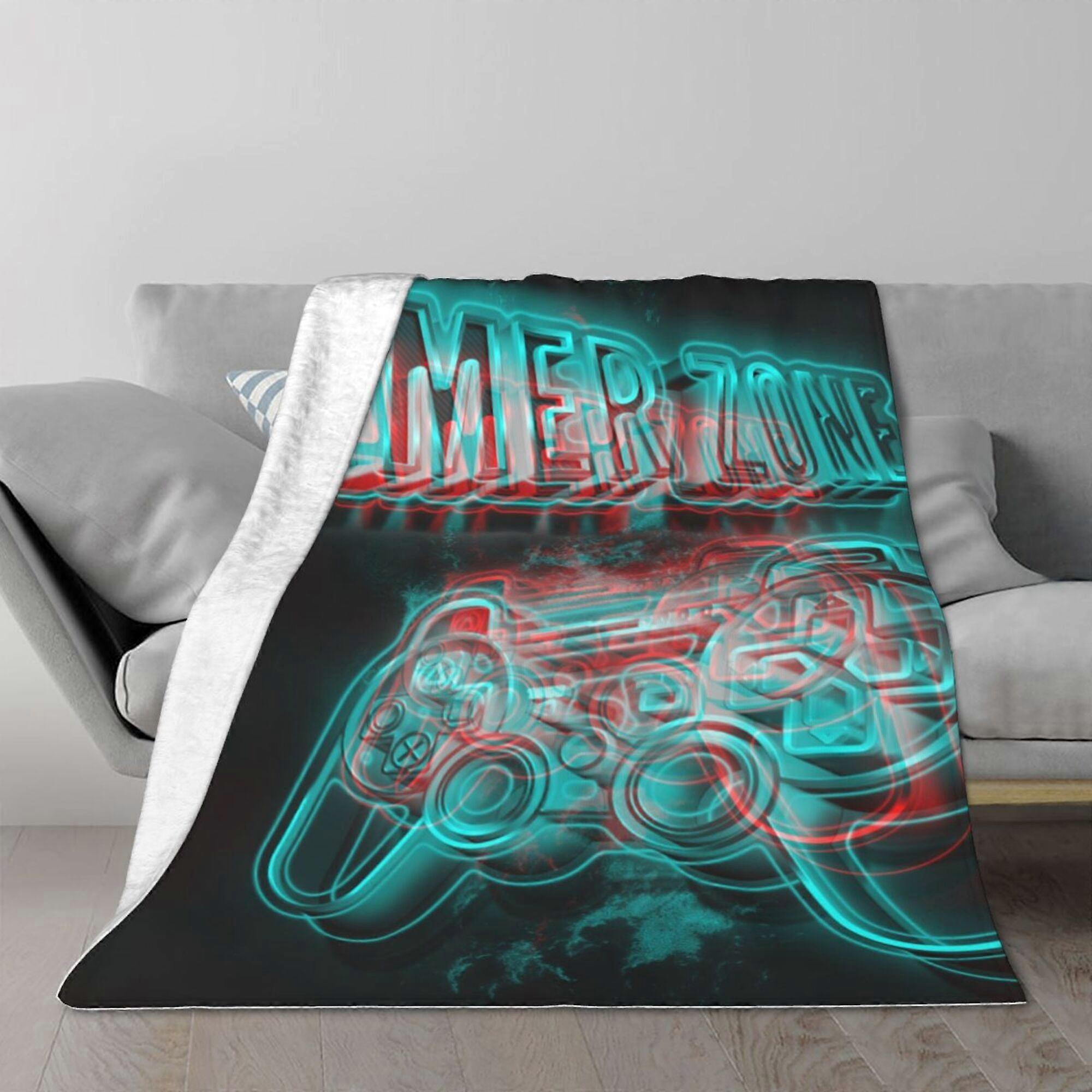 Blue Gamer Zone 3D Game Controller Pattern Cozy Soft Air Conditioner Throw Blankets-ZXWQ335