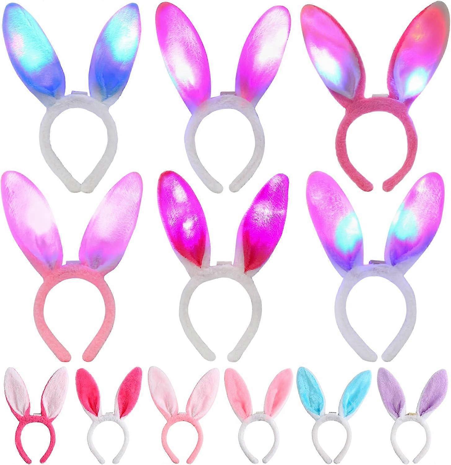 ZK-6pcs Plush Bunny Ears Light Up Headbands Easter Party