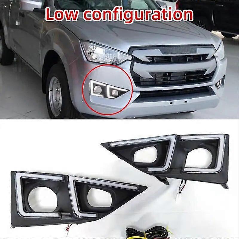 2PCS LED Daytime Running Light For Isuzu D-max 2020 2021 2022 with Yellow Turn Signal Relay Car LED DRL Day Light Fog lamp