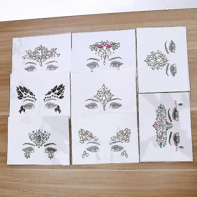 8 Sheets Face Rhinestone Stickers Beautiful Decor Rhinestone For Performanc