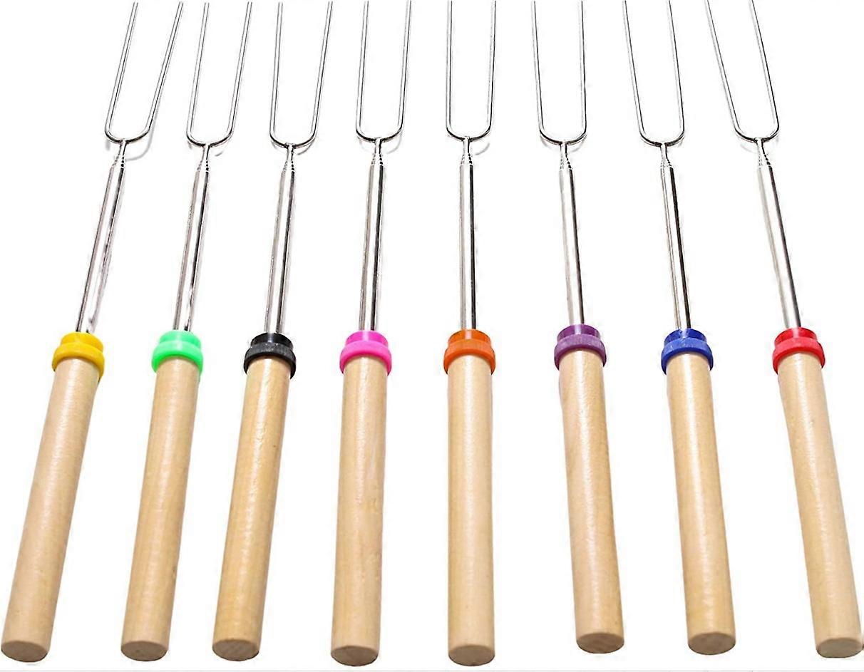 8pcs Retractable Marshmallow Bars Retractable Skewers and Hot Dog Forks with Wood Handles32" Stainless Steel Barbecue Kit
