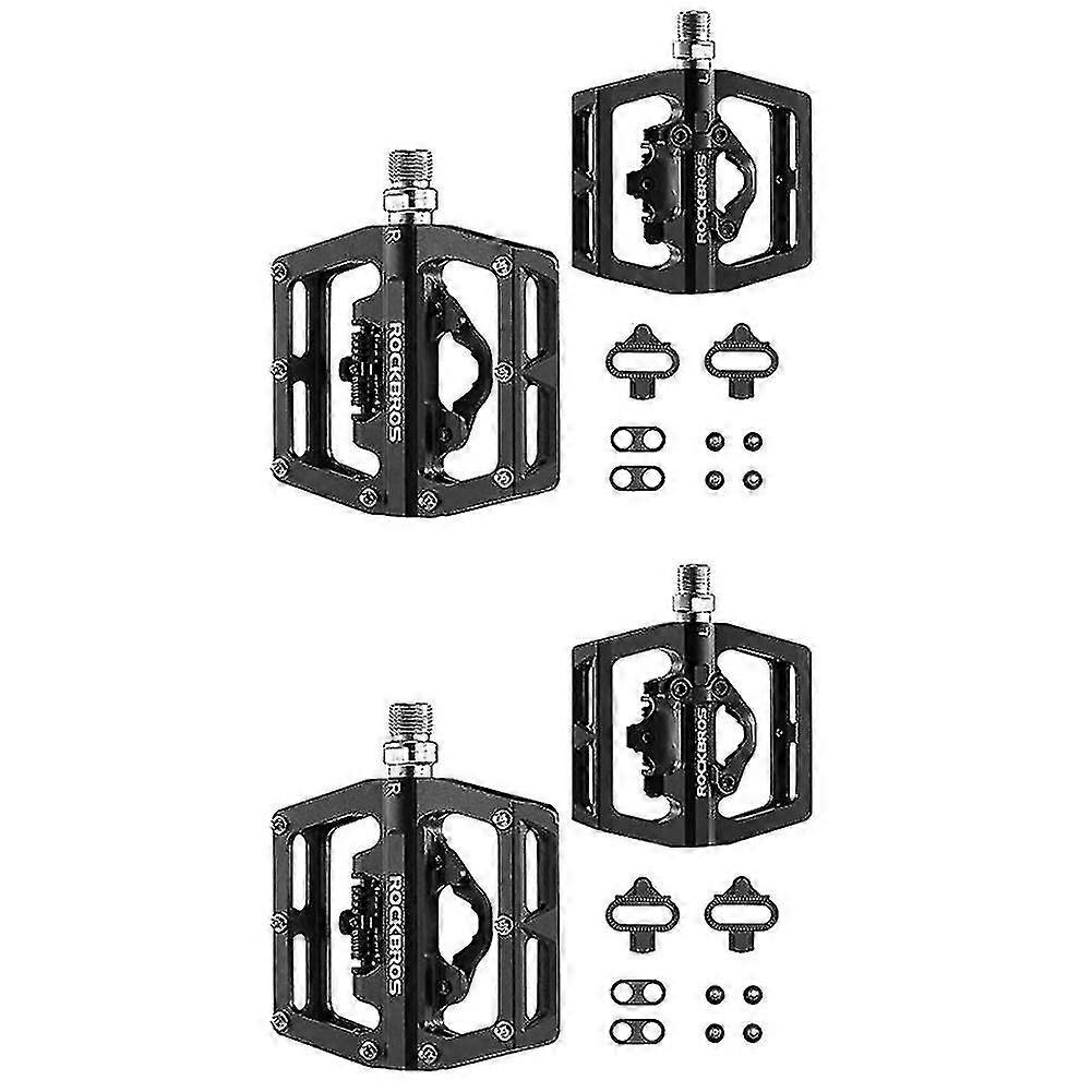 4x Bike Pedals Bicycle Flat Platform Compatible With Spd Bike Dual Function Sealed Clipless For Ro