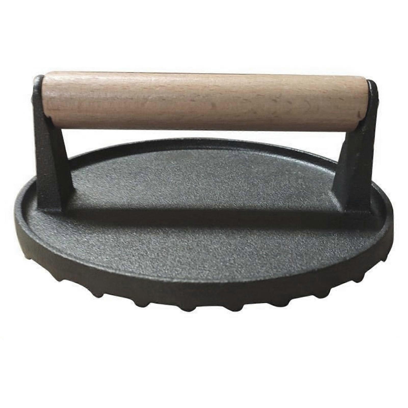 Cast Iron Beef Press Board Perfect for Burgers Steaks Sandwiches with Versatile Heat-Resistant Wooden Handle Kaesi