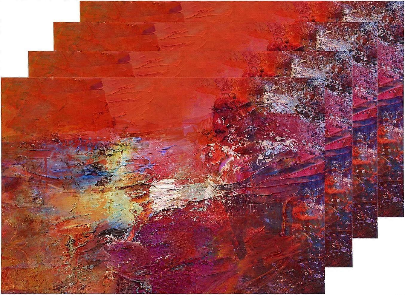 Vermeil Retro Oil Painting Placemats, Colorful Abstract Abstract Table Mat Linen Burlap Washable Double-Deck Heat Insulation for Dining Table Kitchen 